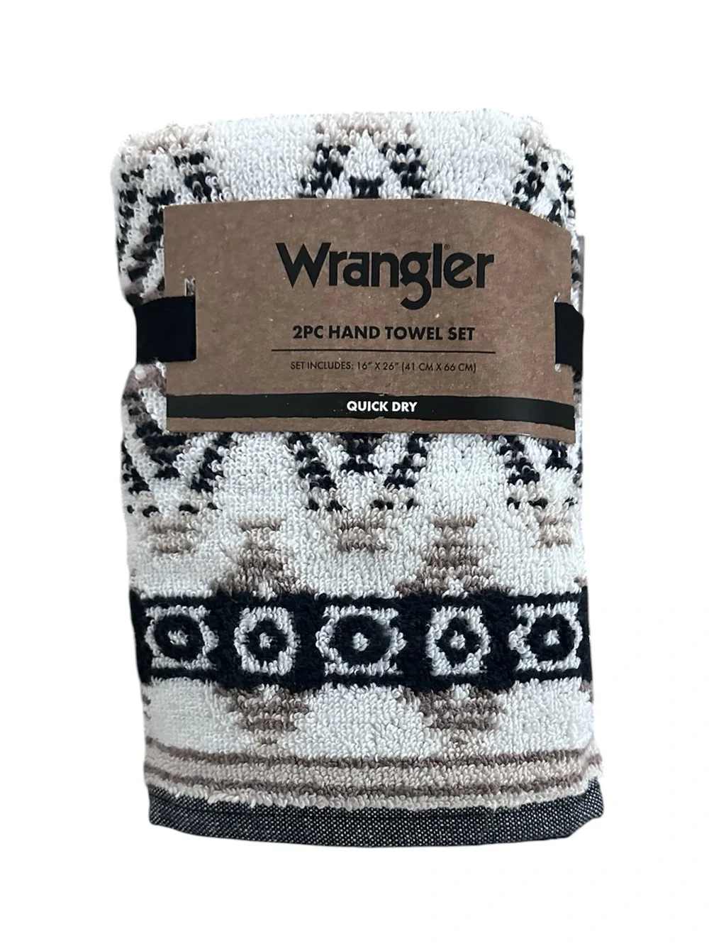 Wrangler 4 Pc Towel Set 2 Bath Towels 2 Hand Towels Southwestern Black Brown NWT